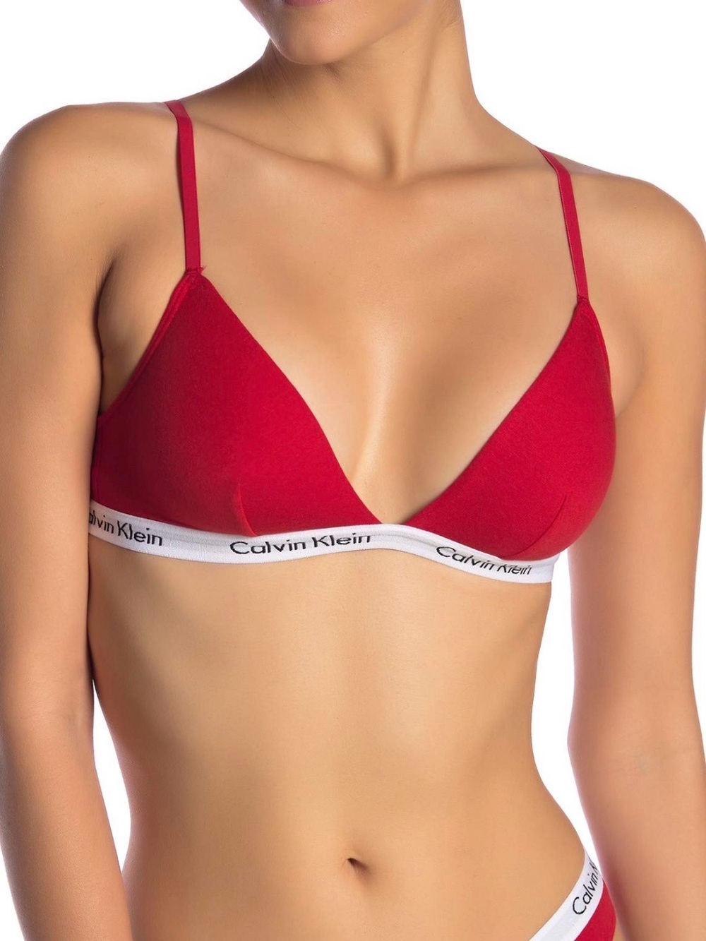 Calvin Klein Red Wireless Triangle Bralette with Logo Band